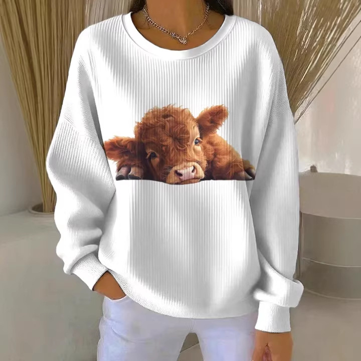 Women's Bull Head Print Crewneck Sweatshirt Casual Pullover