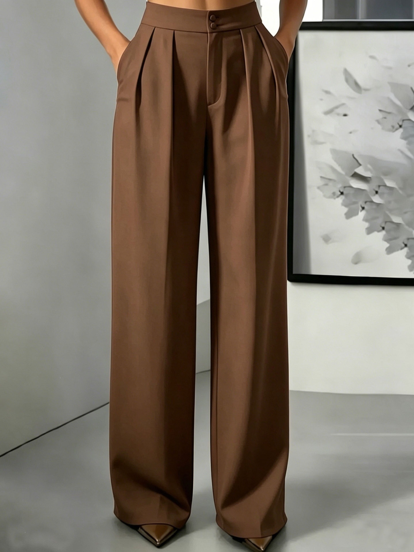 Women's High Waist Straight Leg Tailored Pants with Elastic Waist