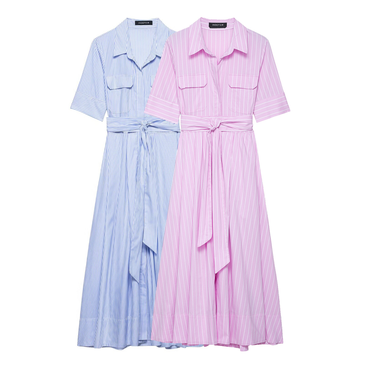 Women's Poplin Shirt Dress Sleeveless Collared Midi