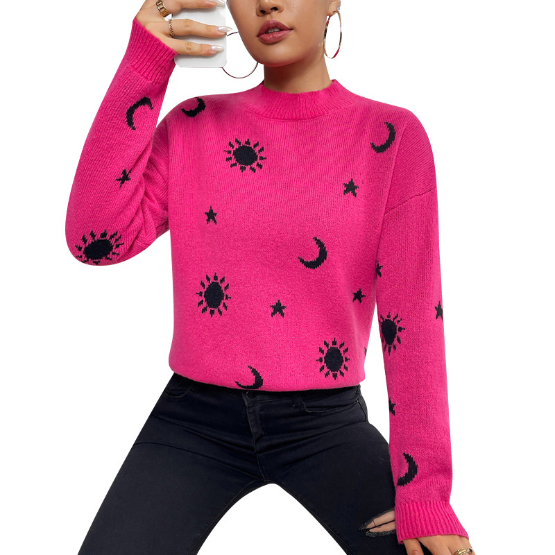 Skull Jacquard Crewneck Pullover Knit Sweater