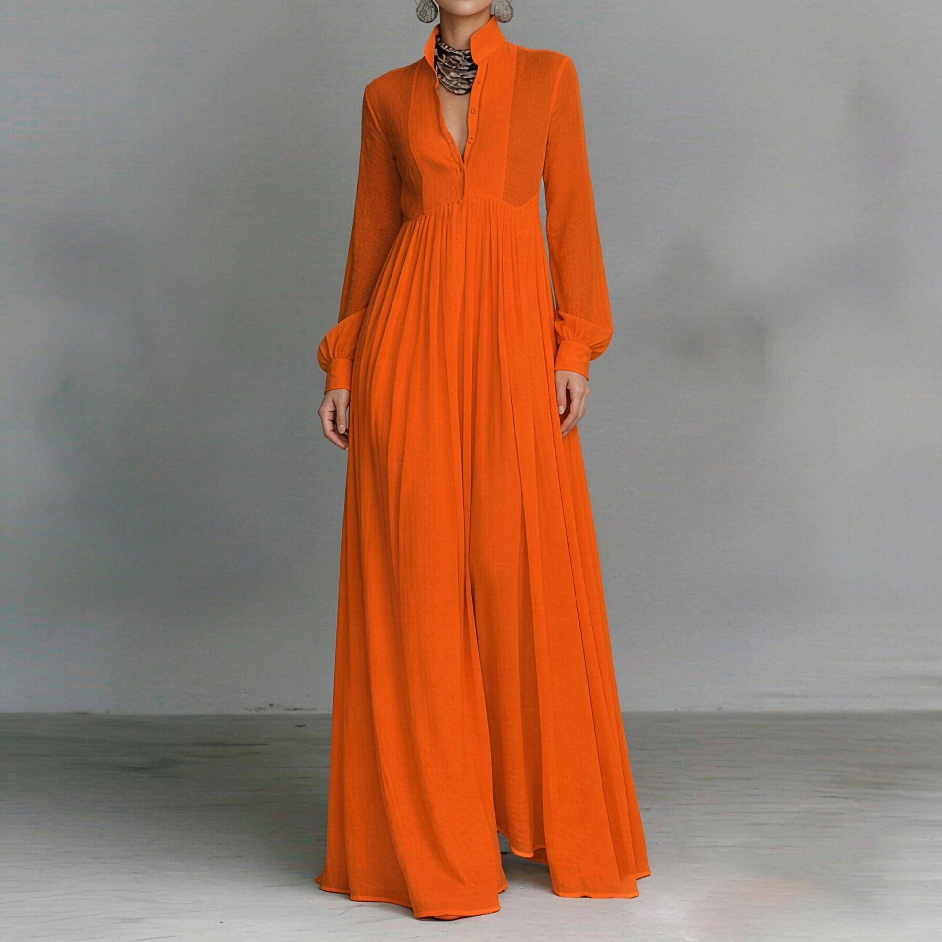 Women's Slim Fit V-Neck Colorblock Long Dress