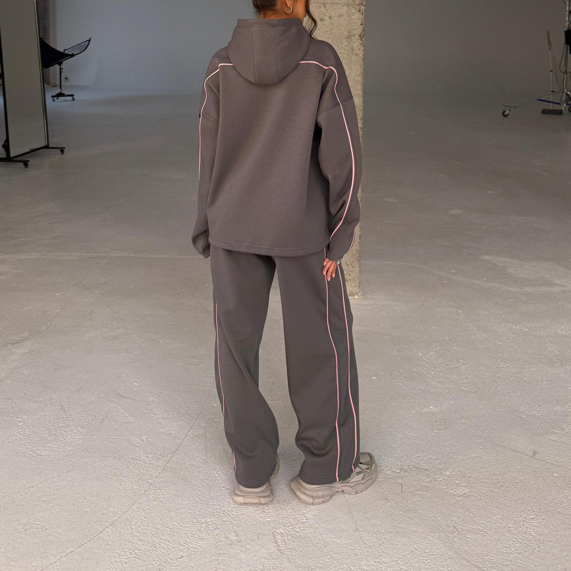 Women's Solid Color Hoodie & Wide-Leg Pants Set Casual Two-Piece