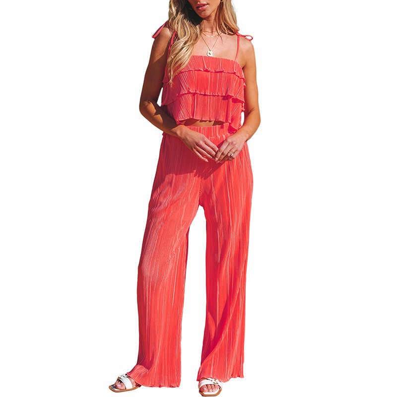 Women's Ruffled Tiered Cami Top and Pants Two-Piece Set