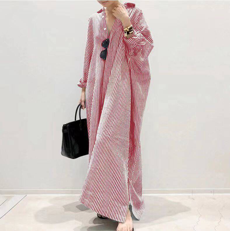 Women's Plus Size Striped Print Long Dress with Cardigan