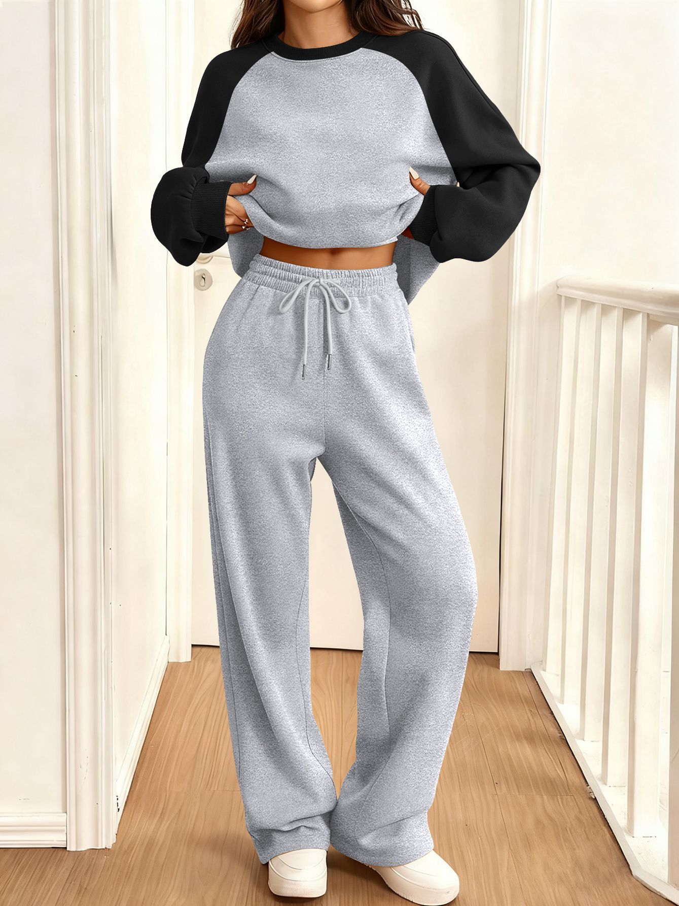 Women's Long Sleeve Casual Sweatsuit Set Colorblock Pullover
