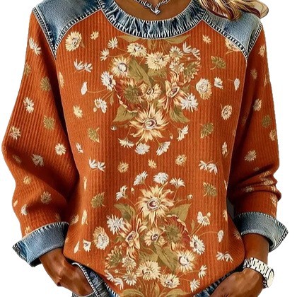 Women's Floral Botanical Print Crewneck Sweatshirt