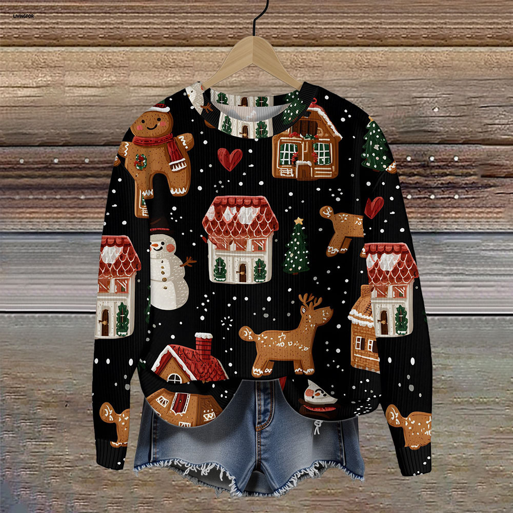 Women's Leaf Snowflake Forest Tree Print Crewneck Sweatshirt