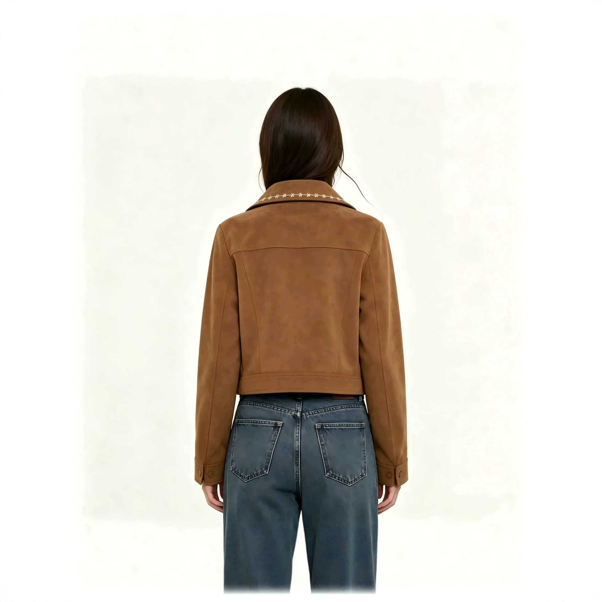 Western Embroidered Faux Suede Cropped Jacket for Women