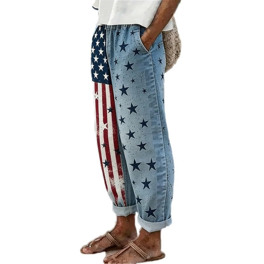 Women's American Flag Print Jogger Pants Casual Tapered