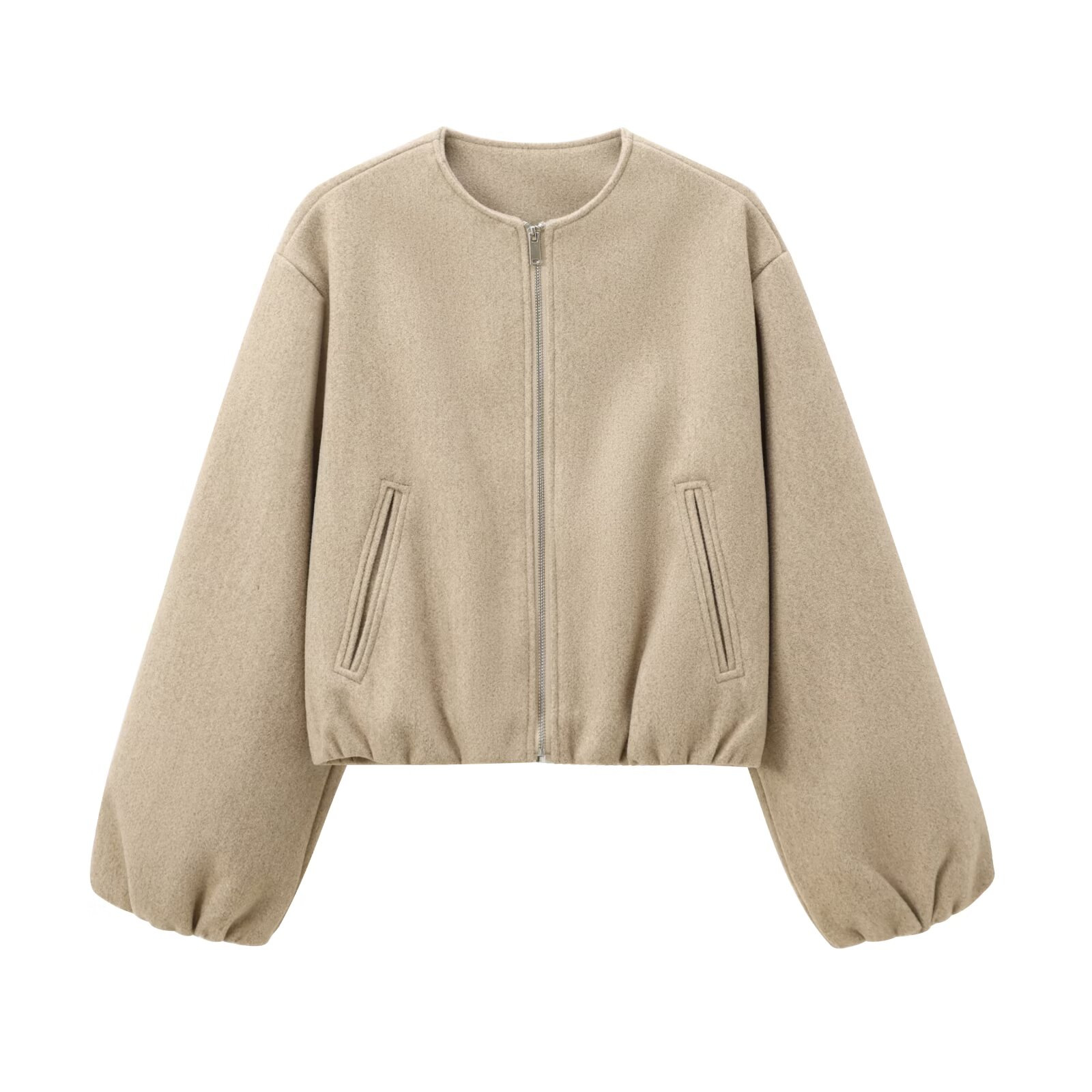 Women's Soft Cropped Bomber Jacket with Round Neck