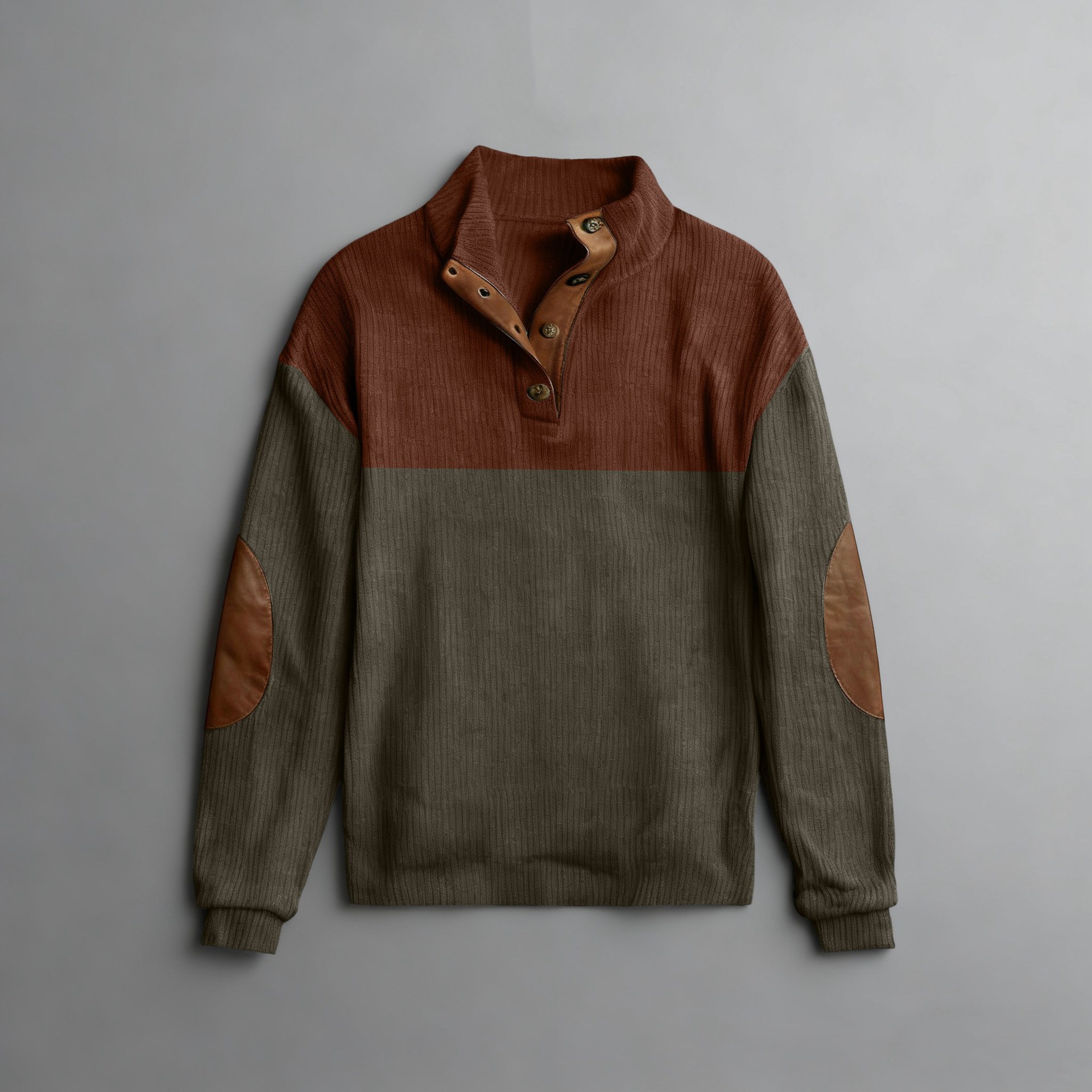 Corduroy Color-Block Pullover Hoodie with Stand Collar