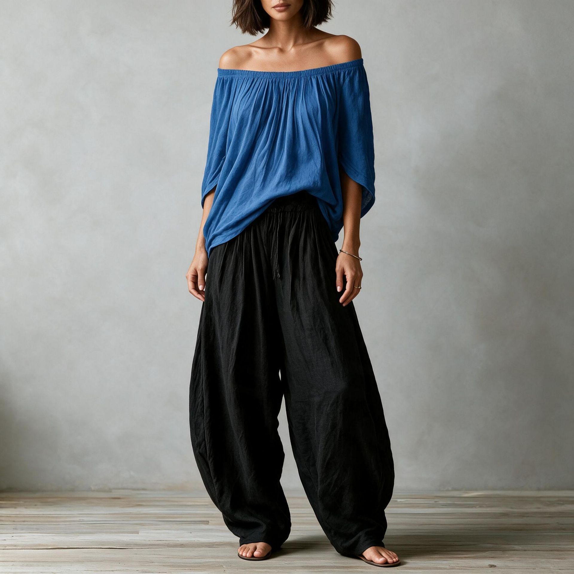 Women's Off-Shoulder Top & Wide-Leg Pants Set Casual Two-Piece