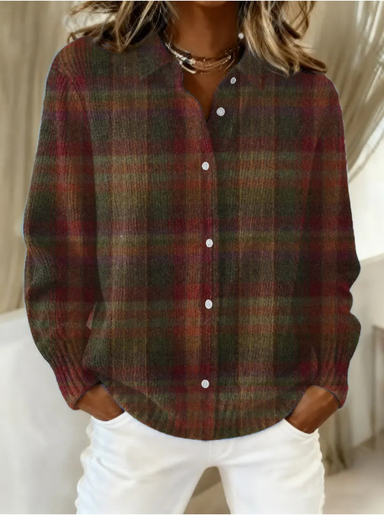Women's Collared Button-Front Cardigan Sweater, Solid 3D Print Knit, Loose Fit