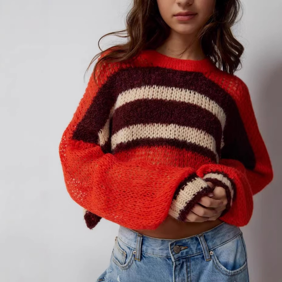 Colorblock Striped Cropped Knit Top