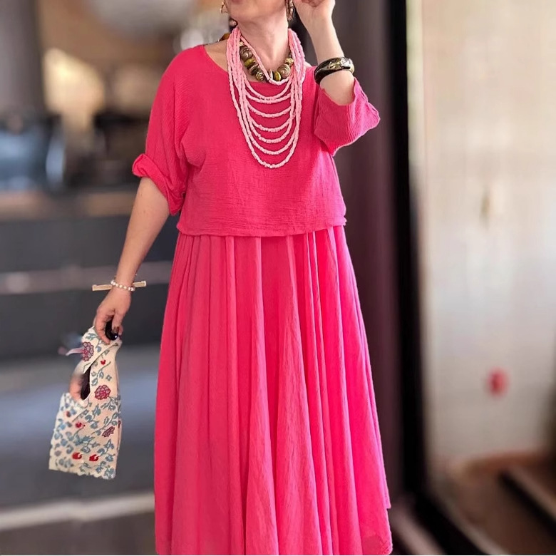 Women's Solid Crewneck Loose Top and Long Skirt Set