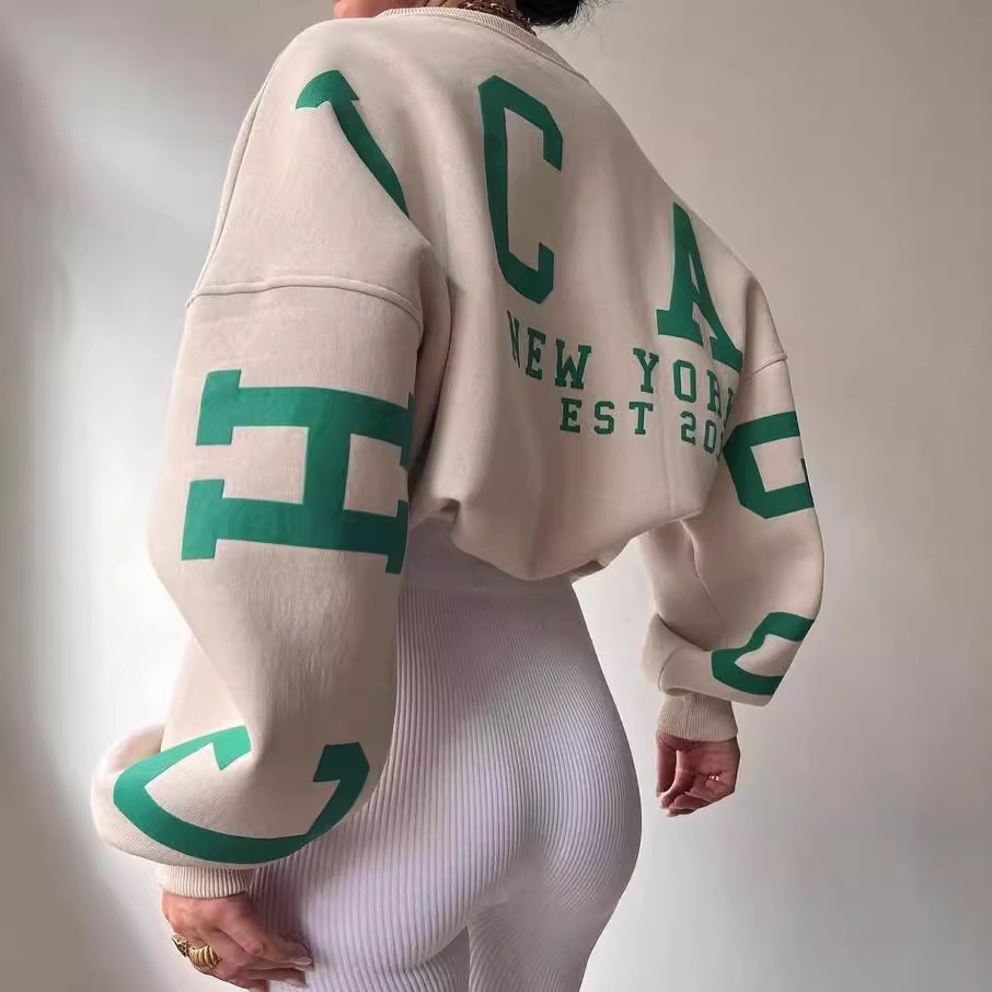 Women's Casual Printed Thick Pullover Long-Sleeve Sweatshirt