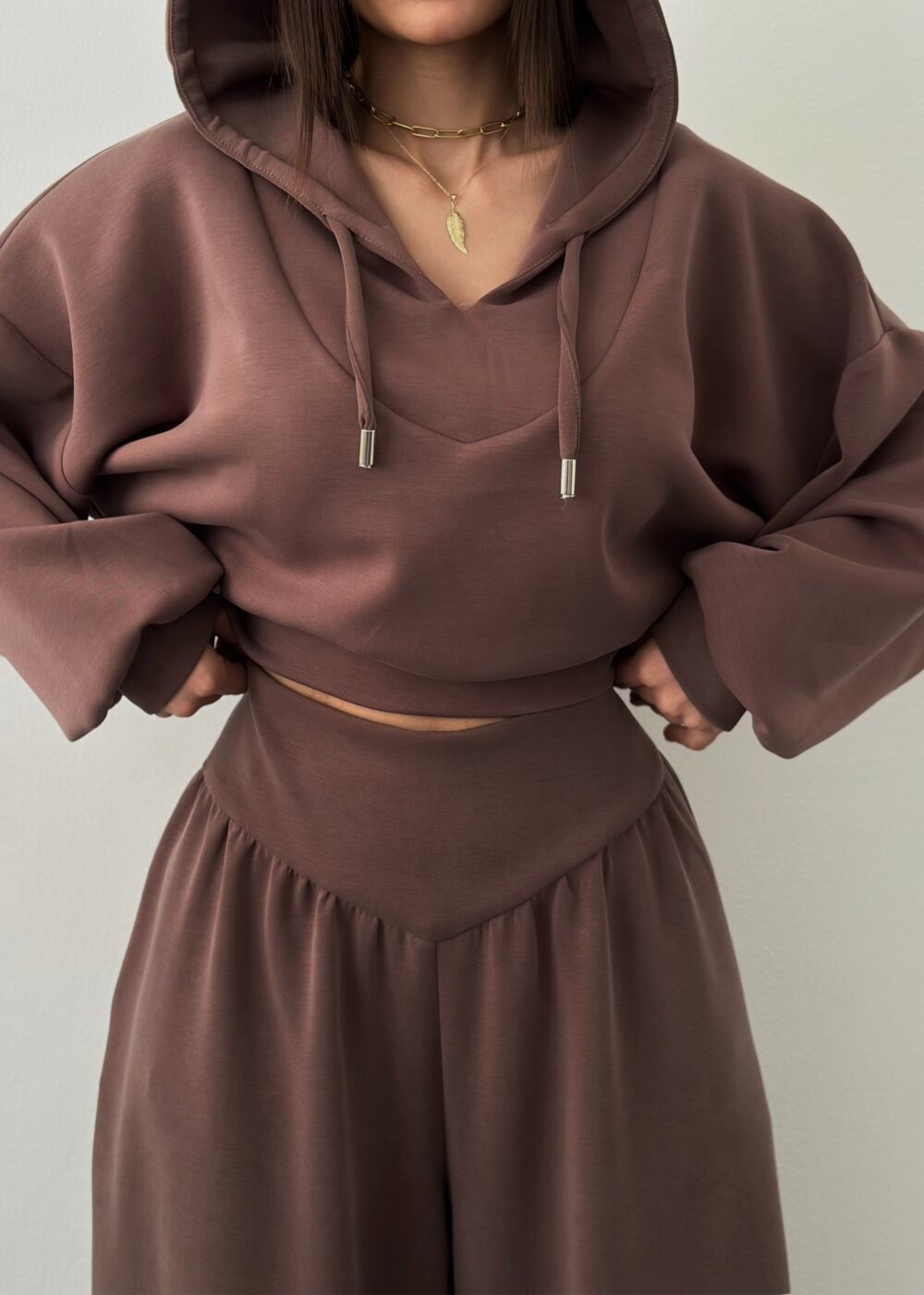 Women's V-Neck Hooded Long-Sleeve Sweatshirt & Pants Set Casual Two-Piece