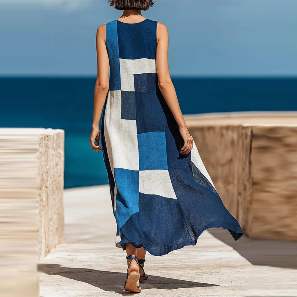Plaid Print Sleeveless Long Dress Casual Vacation