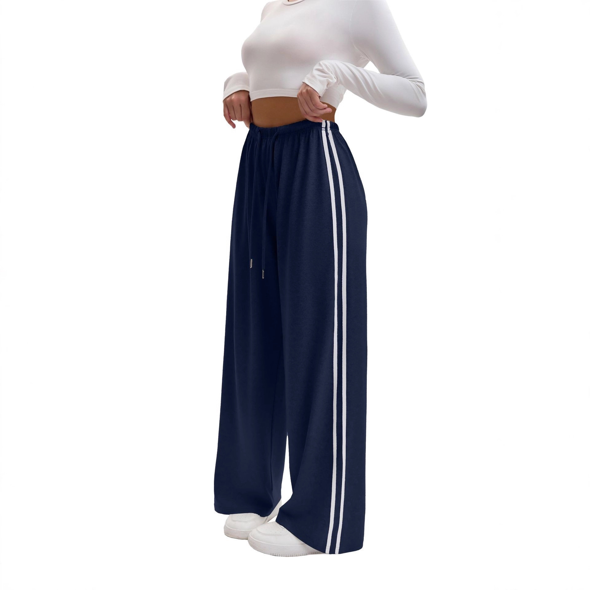 Women's Wide-Leg Yoga Pants with Drawstring Waist and Side Straps