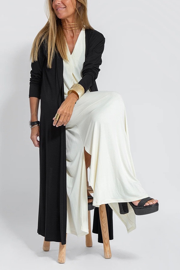 Women's Solid V-Neck Sleeveless Dress and Cardigan Set