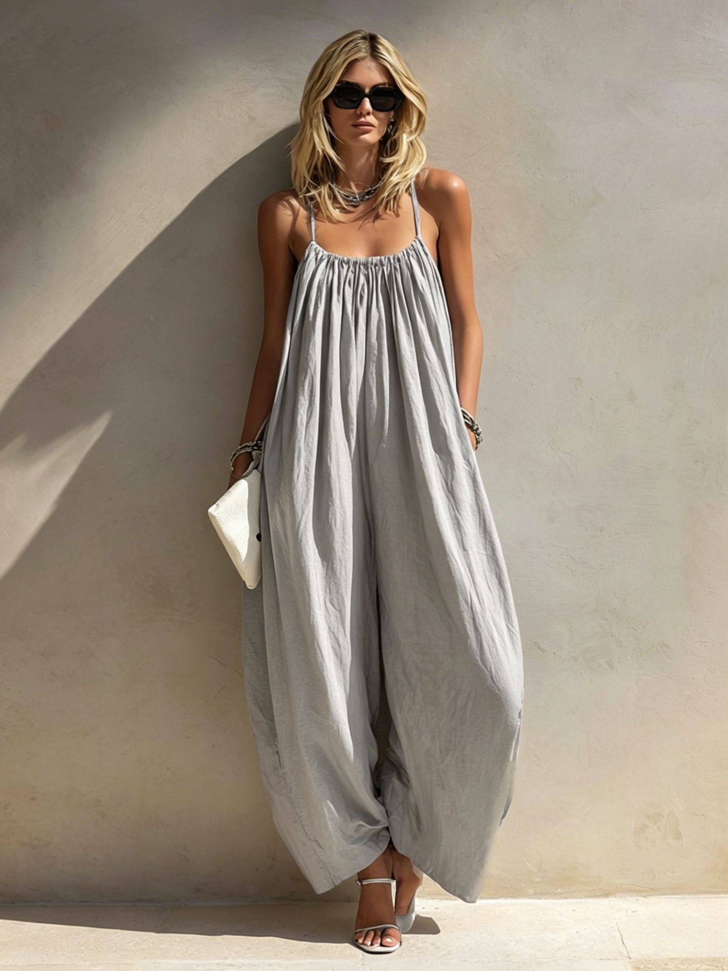 Women's Open-Back Cami Wide-Leg Jumpsuit for Beach Vacation