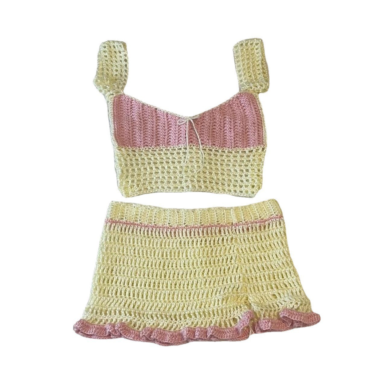 Color-Block Sleeveless Knit Crop Top and Slit Mini Skirt Two-Piece Set
