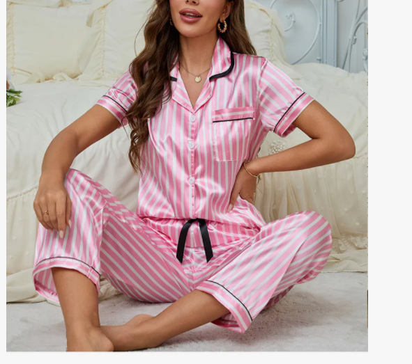 Women's Cuban Collar Short Sleeve Heart Print Top Set
