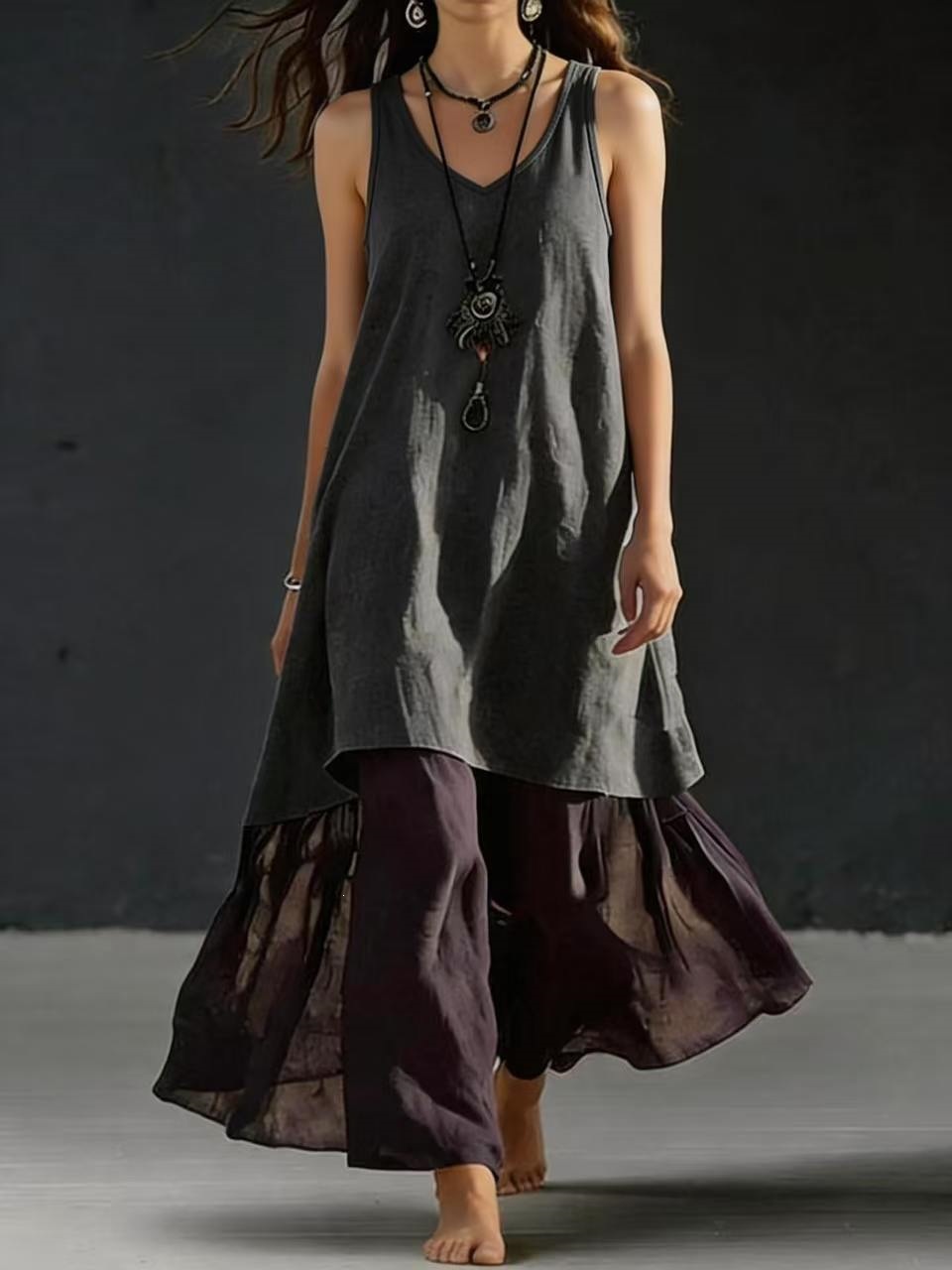 Solid Color Sleeveless V-Neck A-Line Maxi Dress