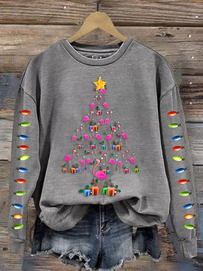 Women's Christmas Tree Print Crewneck Sweatshirt
