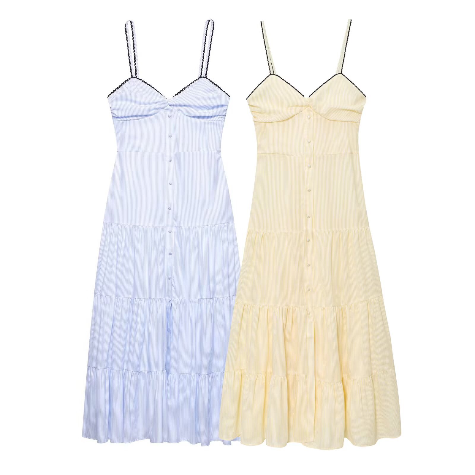 Striped Midi Dress Sleeveless Pleated Elegant