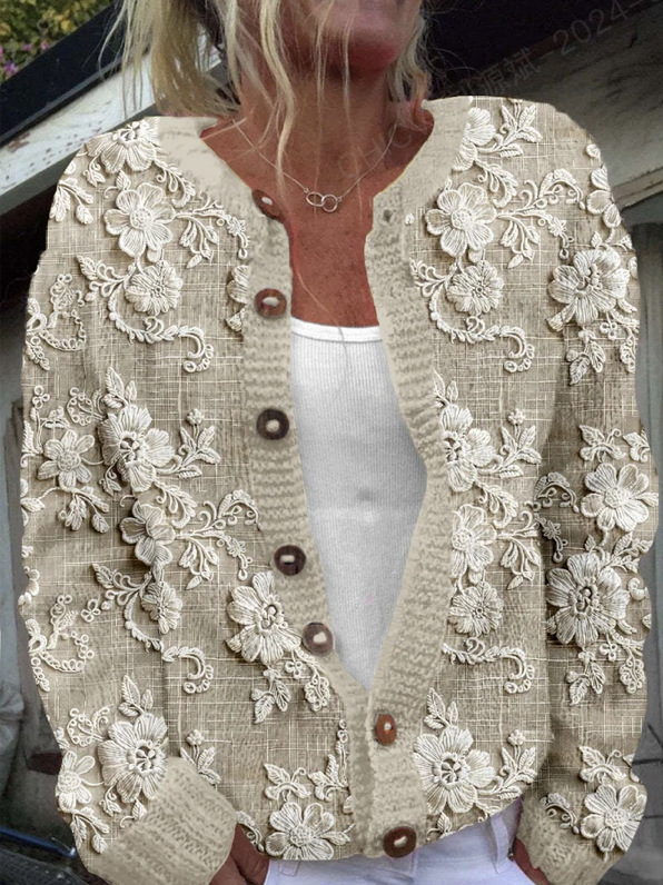 Women's Daisy Maple Leaf Floral Print Button Cardigan
