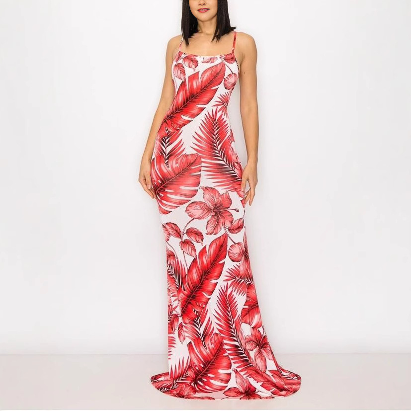 Women's Printed Spaghetti Strap Bodycon Midi Dress