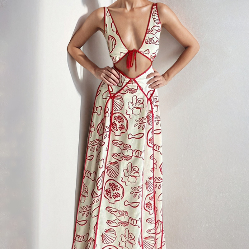 Women's Printed Cutout Waist Sleeveless Cami Dress