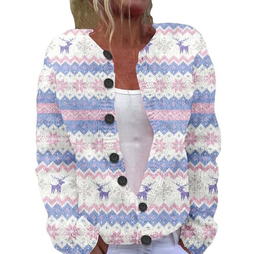 Women's Christmas Print Button Cardigan Sweater