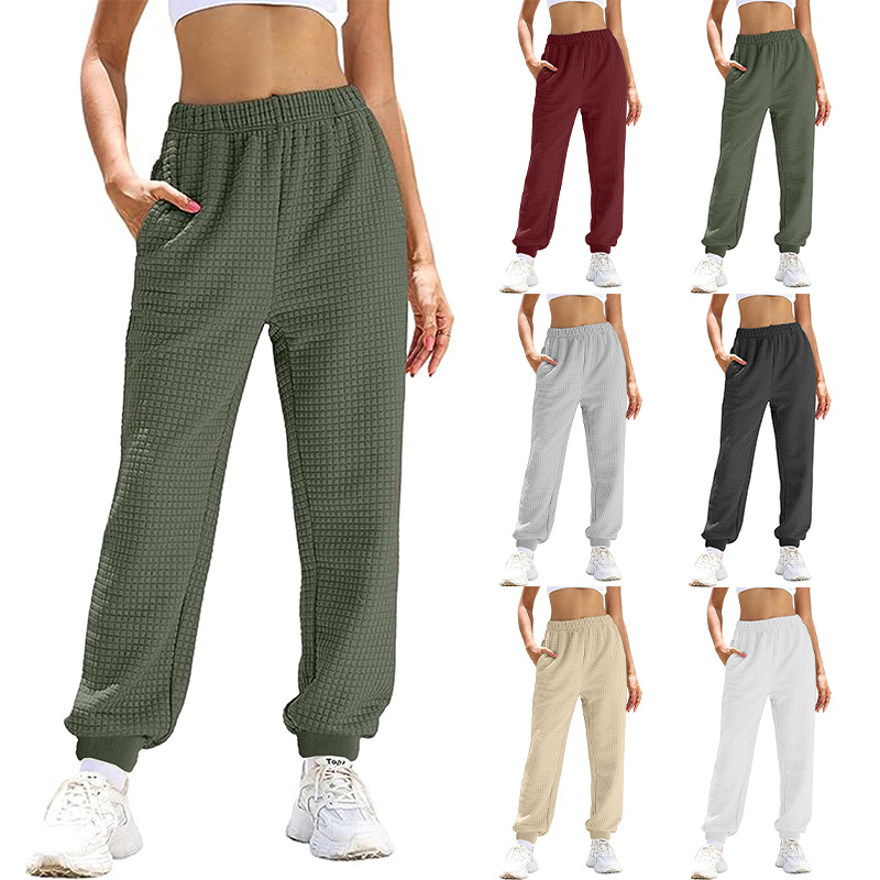Waffle Knit Lounge Pants Straight Leg High Waist