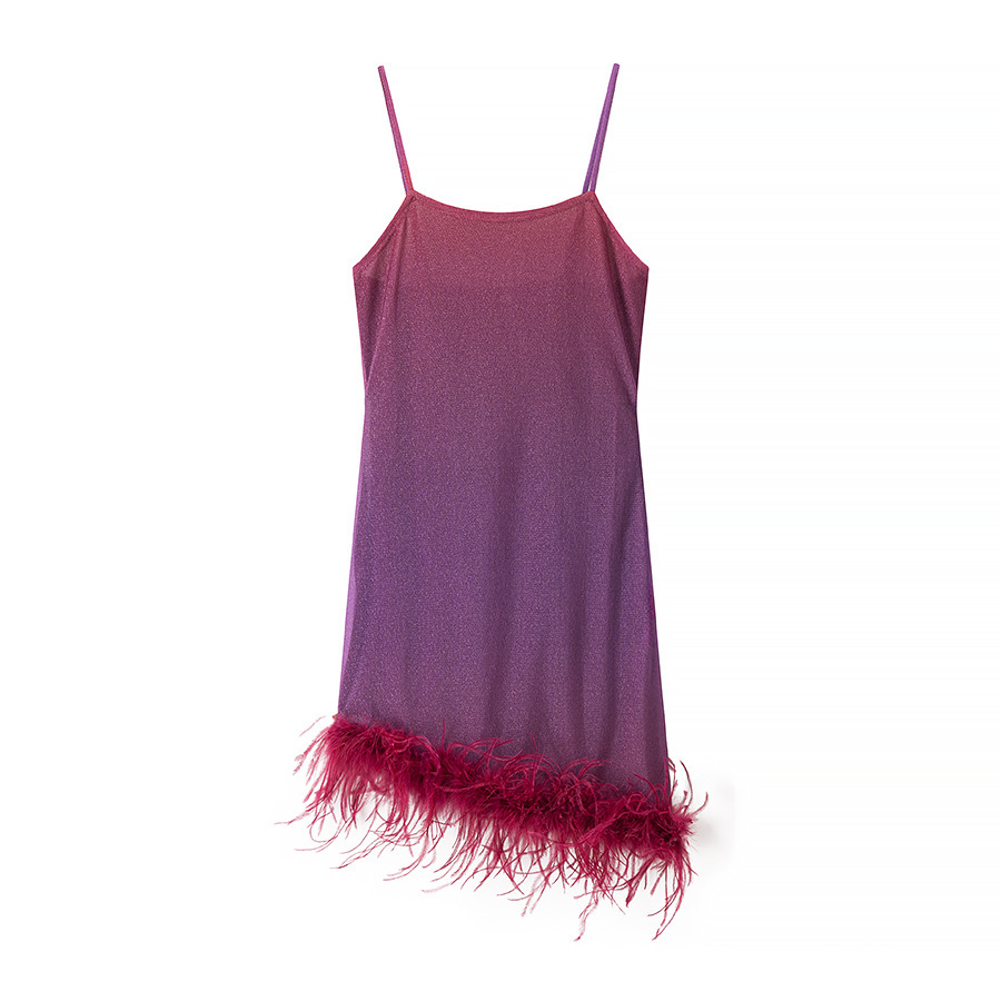 Solid Color Faux Fur Trim Cami Dress