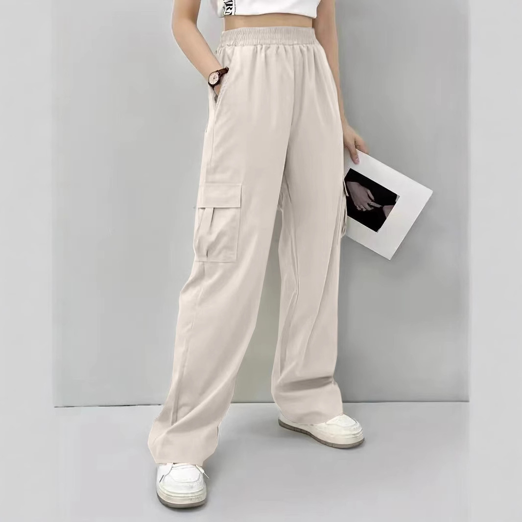 Gray Ice Silk Cargo Pants High Waist Straight Leg Quick-Dry