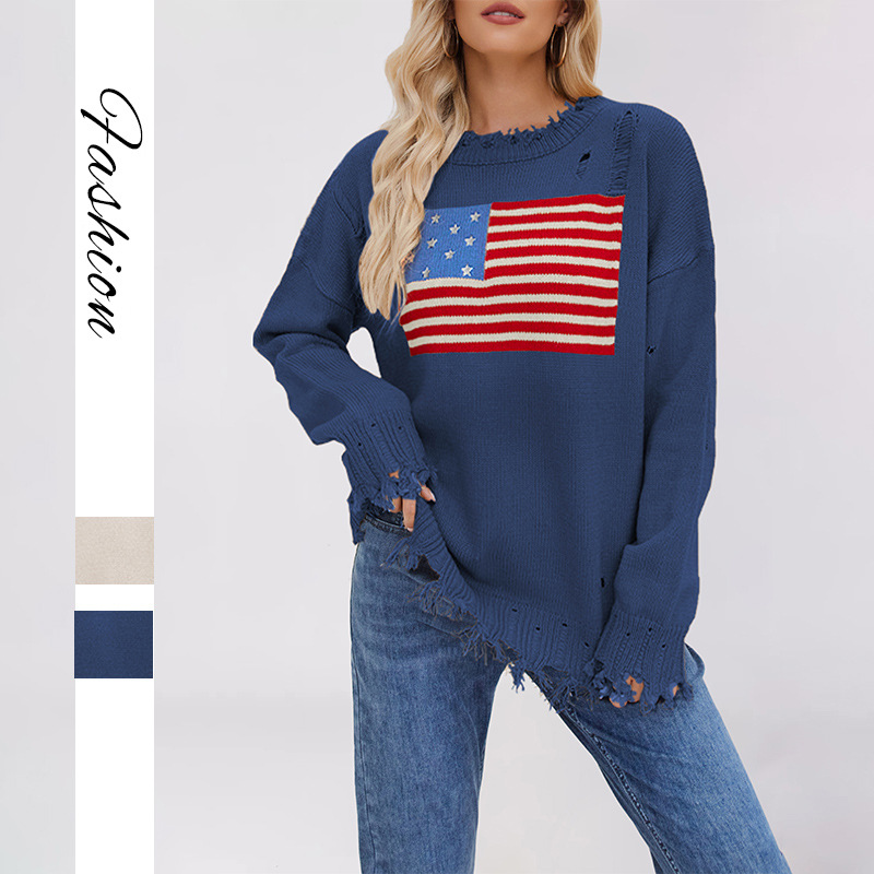 Crewneck Flag Pattern Knit Sweater