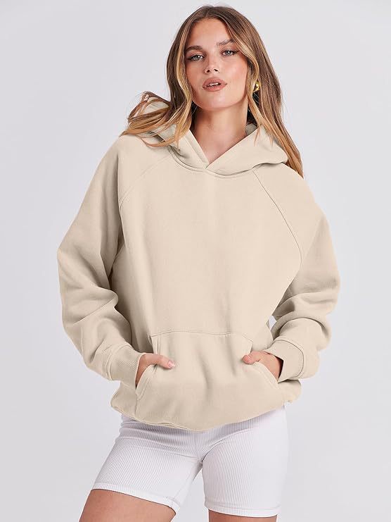TUME Women's Hooded Pullover Sweatshirt Solid Color