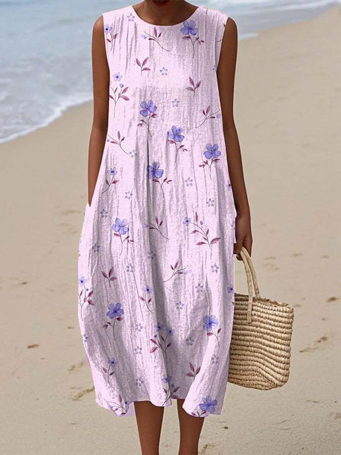 Women's Vintage Patterned Sleeveless Midi Dress