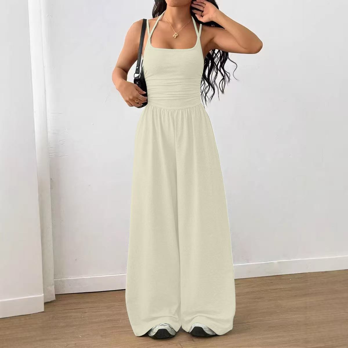 Women's Sleeveless Cami Jumpsuit Wide-Leg Loose Fit Backless