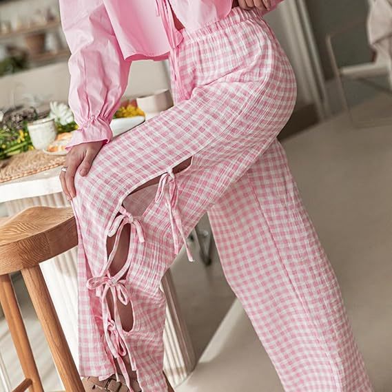 Plaid Pajama Pants Women's Loose Drawstring Casual Lounge Bottoms