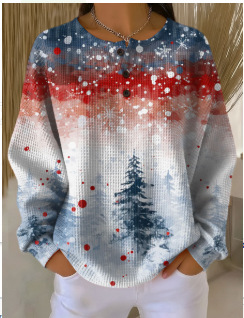 Women's Christmas Floral Print Buttoned Sweatshirt