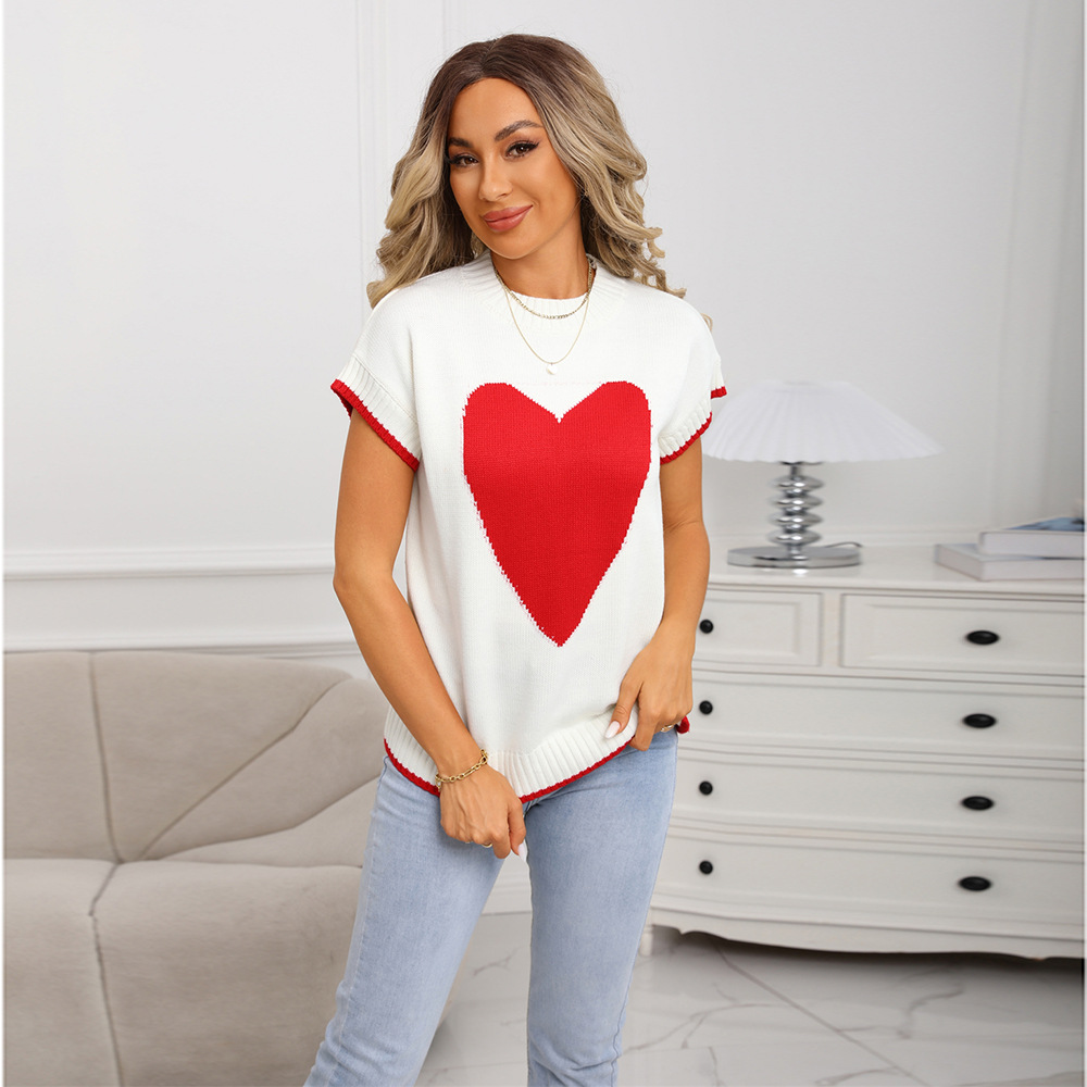 Women's Heart Pattern Knit Sweater Vest Sleeveless Crew Neck Pullover