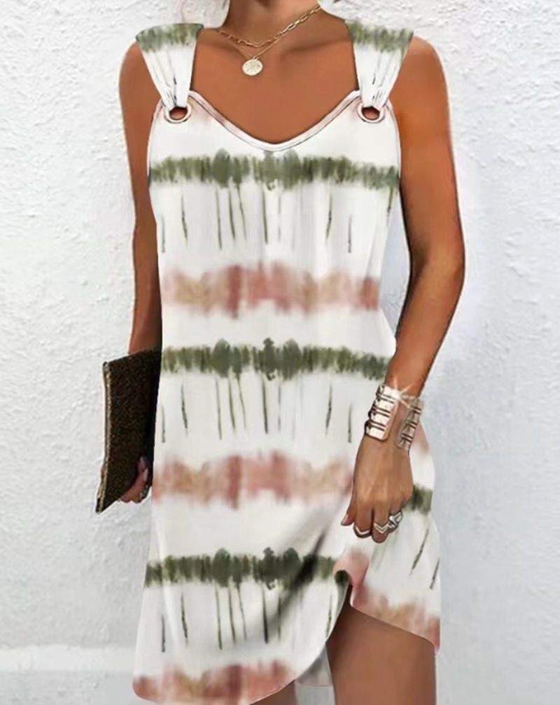 Color-Block V-Neck Sleeveless Midi Dress