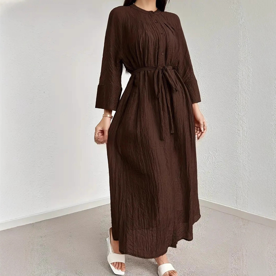 Elegant V-Neck Batwing Sleeve A-Line Long Dress