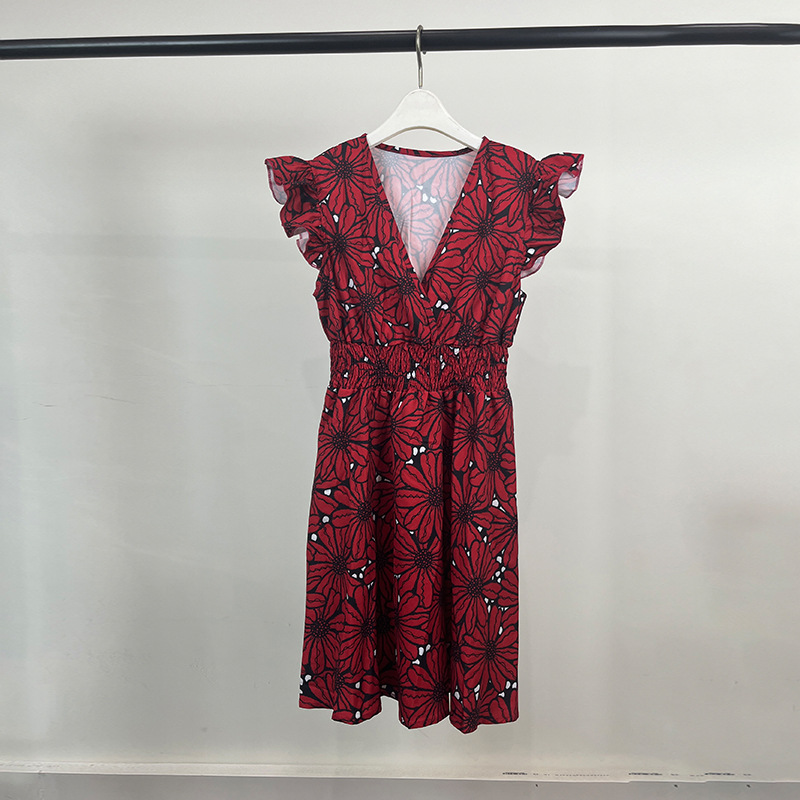Women's Sleeveless V-Neck Floral Print A-Line Short Dress