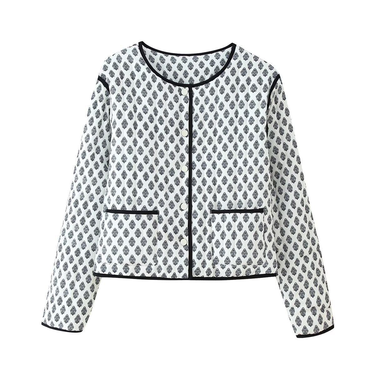 Women's Printed Cotton Padded Coat V-Neck Long Sleeve Mid-Length