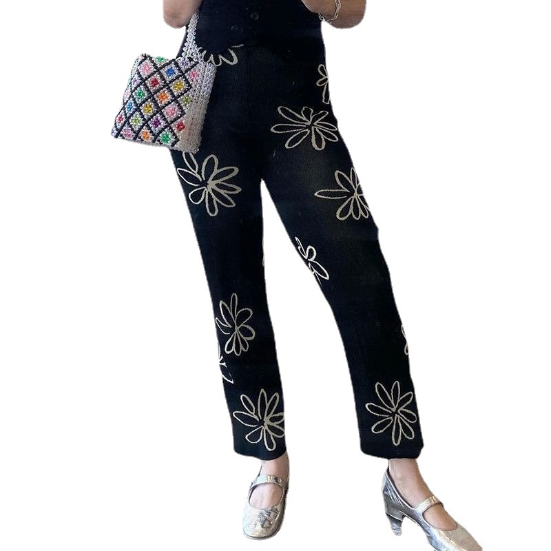 Women's Knit Wide-Leg Pants High Waist Straight-Leg Casual