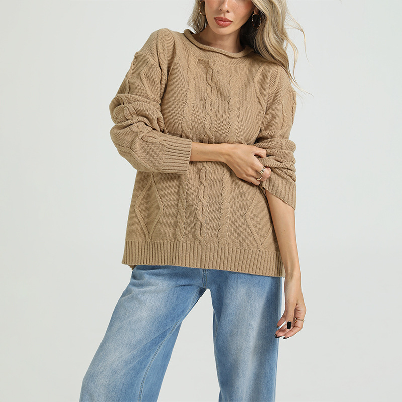Women's Cable-Knit Crewneck Long-Sleeve Pullover Sweater